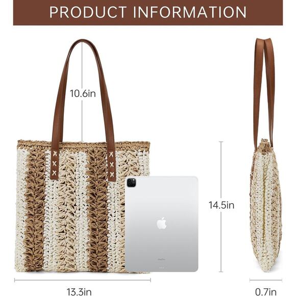 Boho Striped Woven Tote - Handmade, Chic, Beach Bag, Lightweight & Stylish - Picture 2 of 7